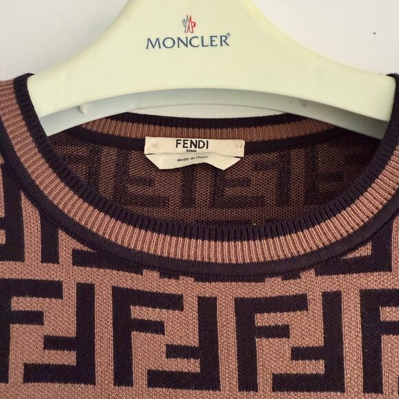 FENDI Brown & BlackMonogram Long Sleeved Knit Dress - Picture 4 of 9